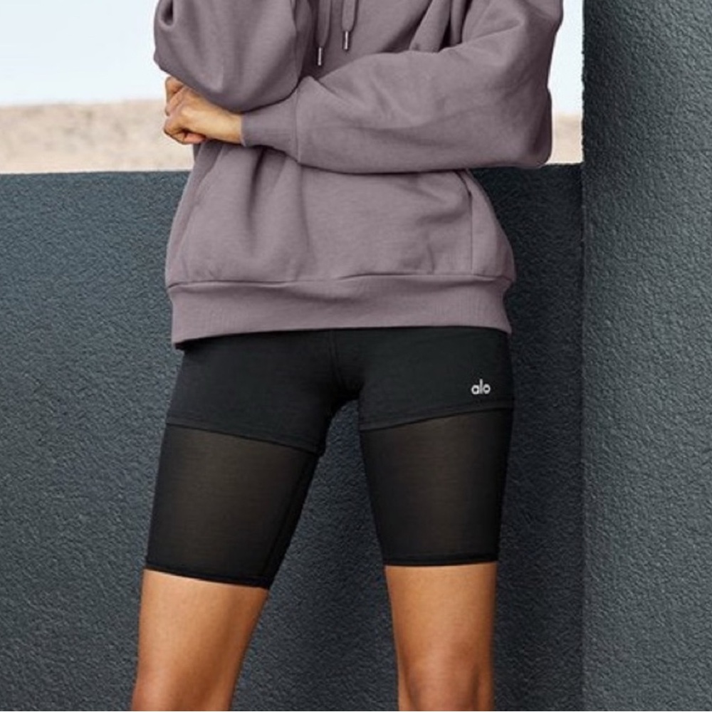 ALO Yoga Black Bike Shorts with Mesh Details